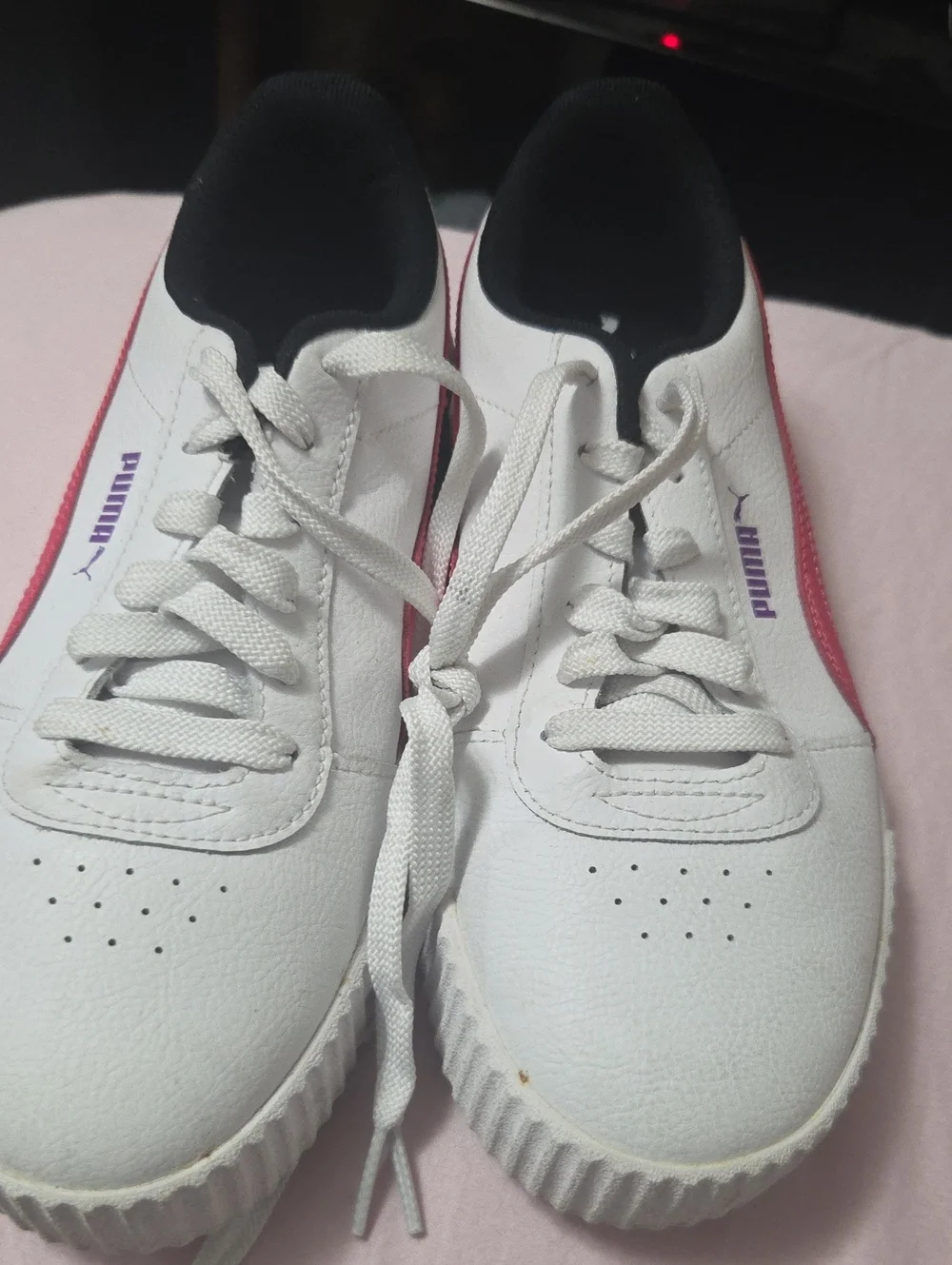 Puma White Sneakers with Pink and Purple Accents